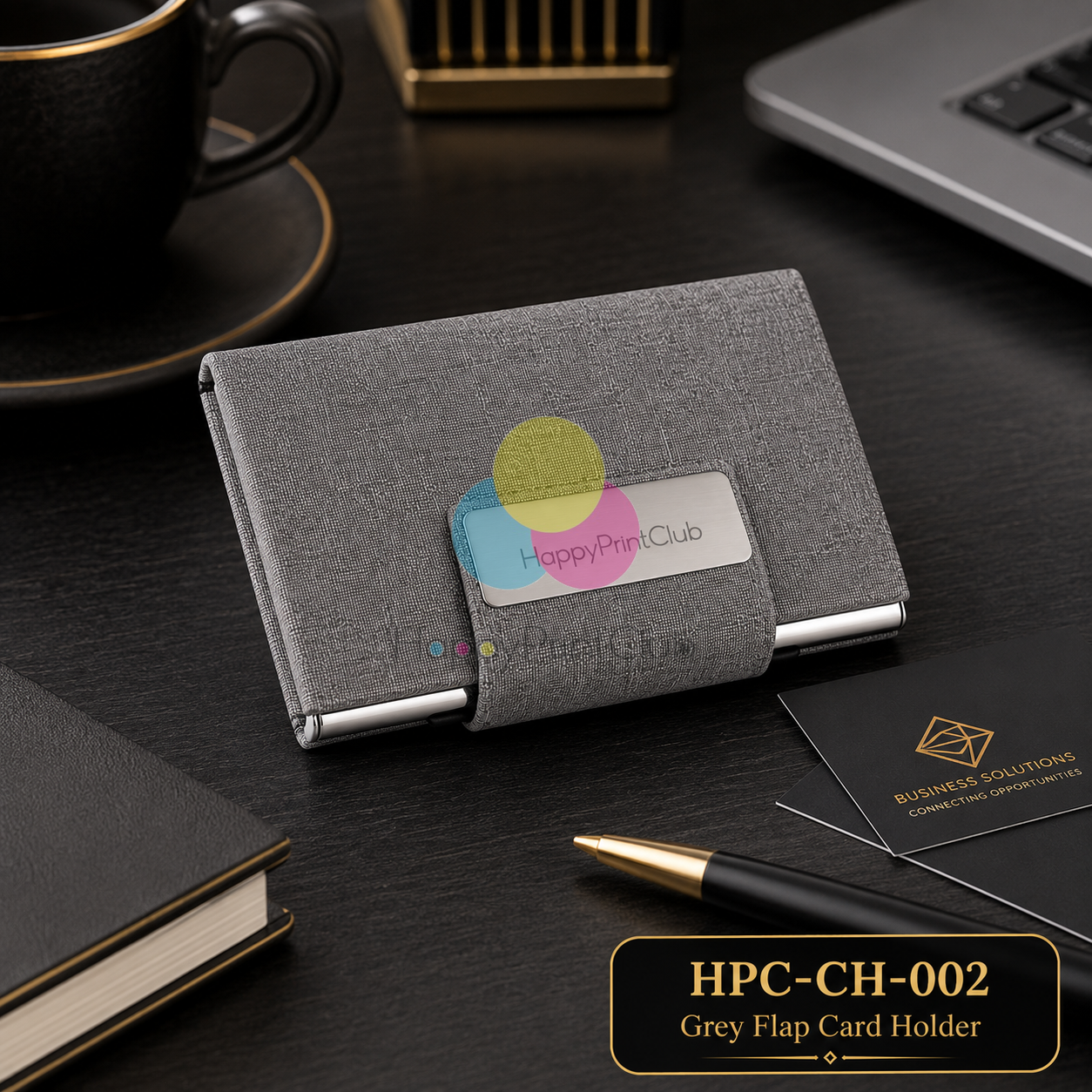 Grey Flap Card Holder For Corporate Gifting
