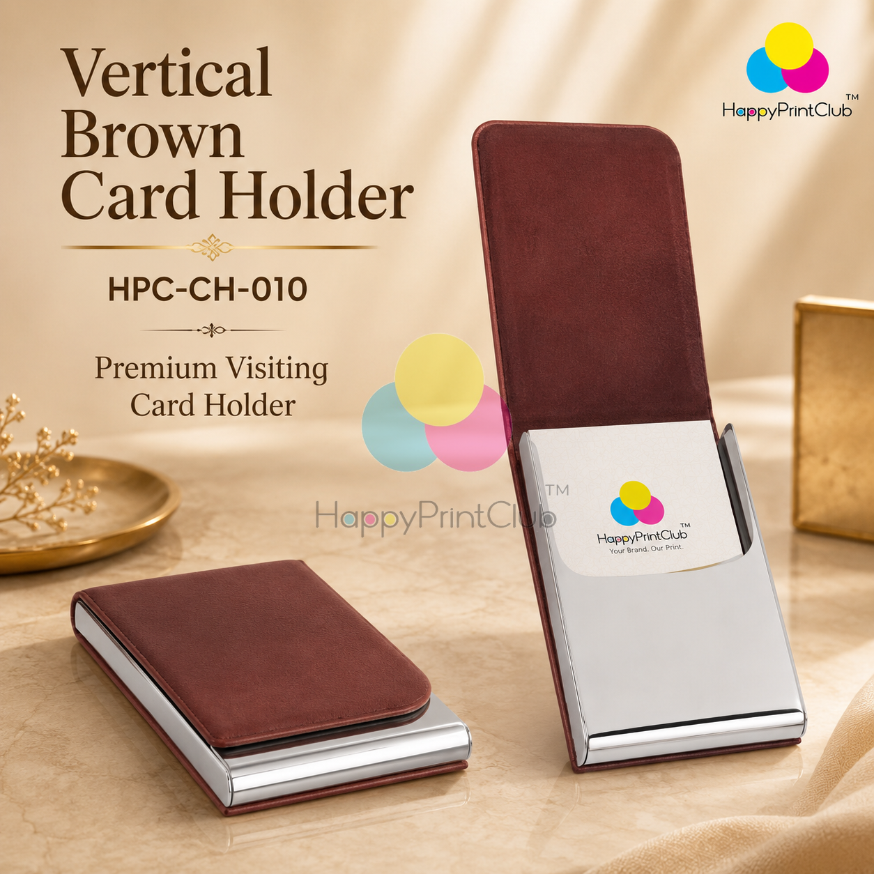 Vertical Brown Card Holder For Corporate Gifting
