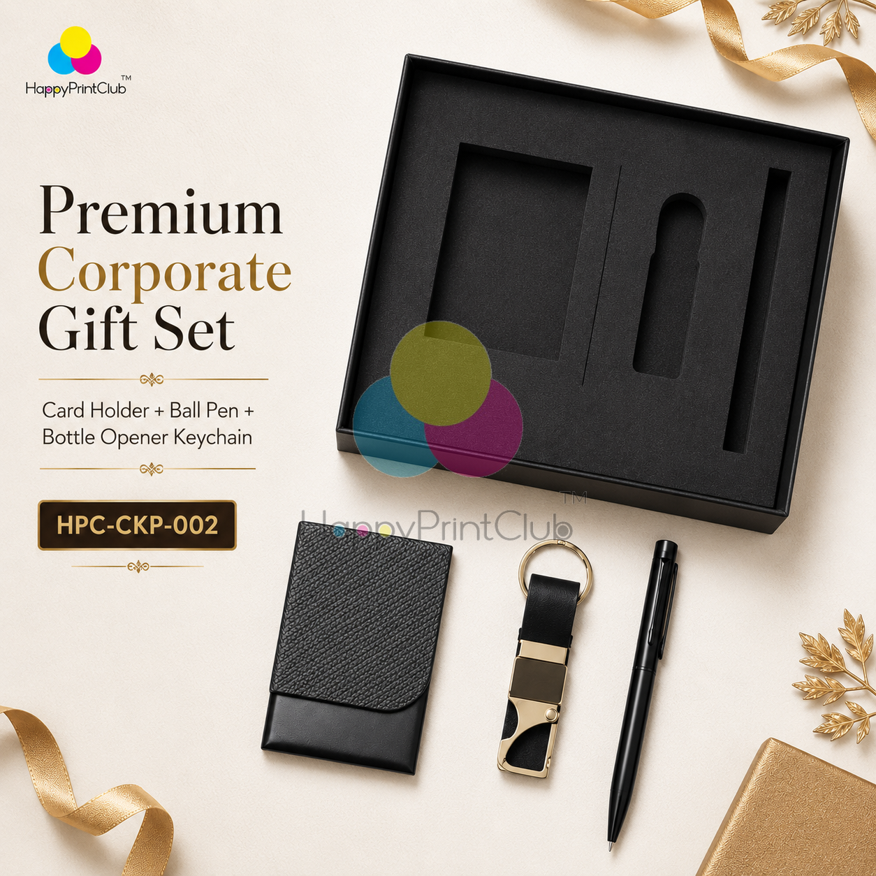 Customized Corporate Gift Set With Card Holder, Ball Pen & Bottle Opener Keychain