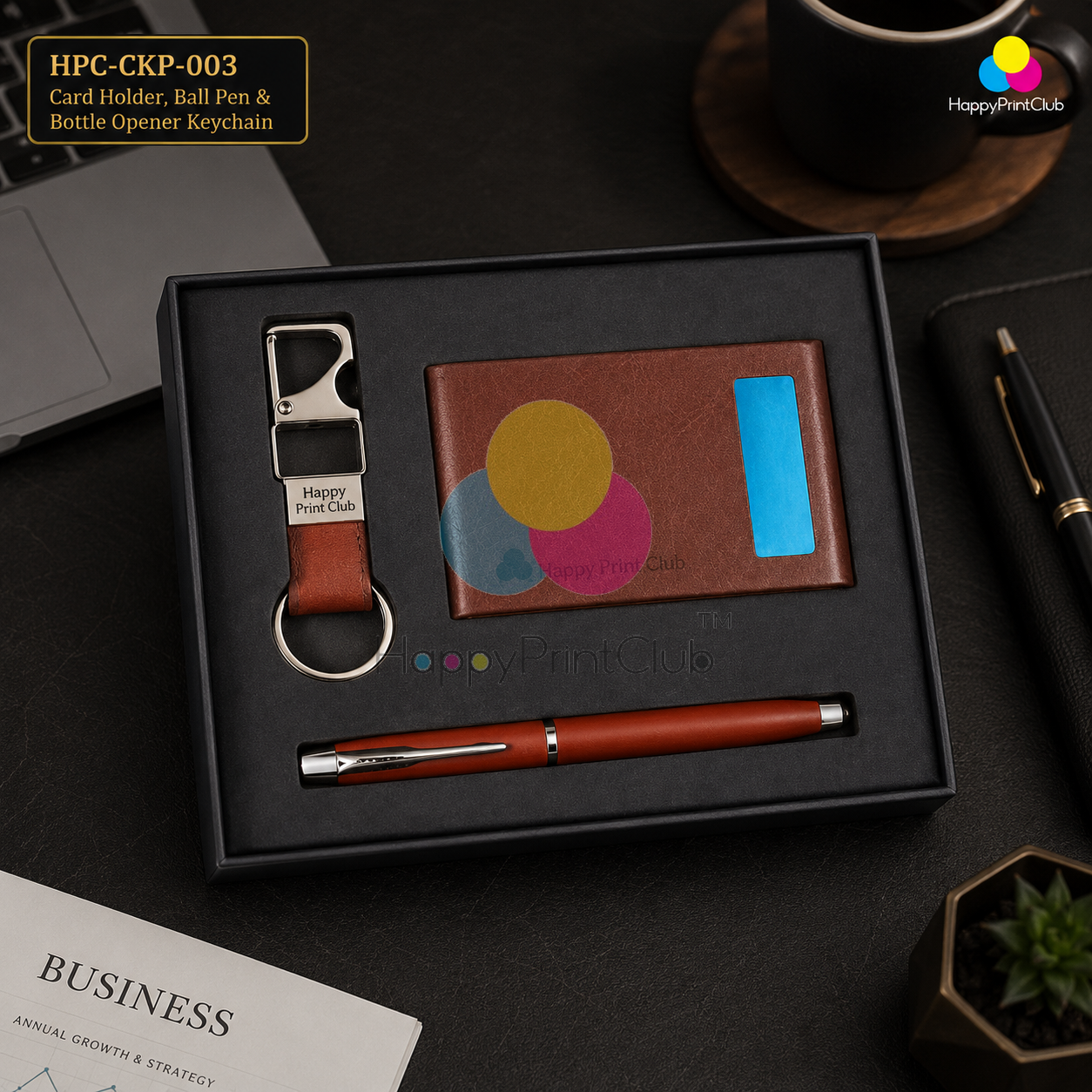 Customized Corporate Gift Set With Card Holder, Ball Pen & Bottle Opener Keychain