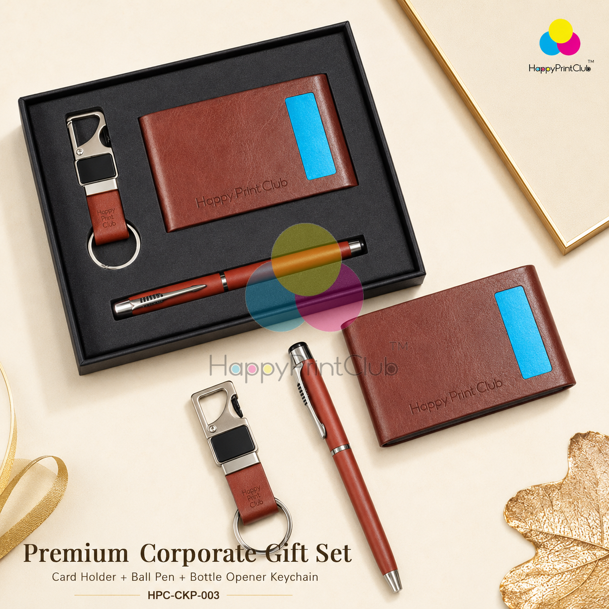 Customized Corporate Gift Set With Card Holder, Ball Pen & Bottle Opener Keychain