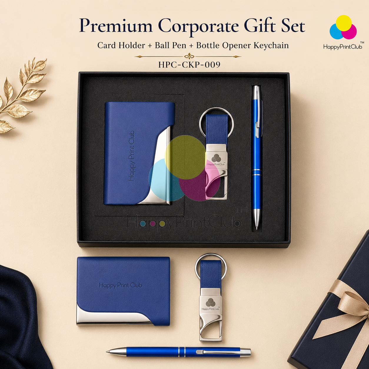 Customized Corporate Gift Set With Card Holder, Ball Pen & Bottle Opener Keychain