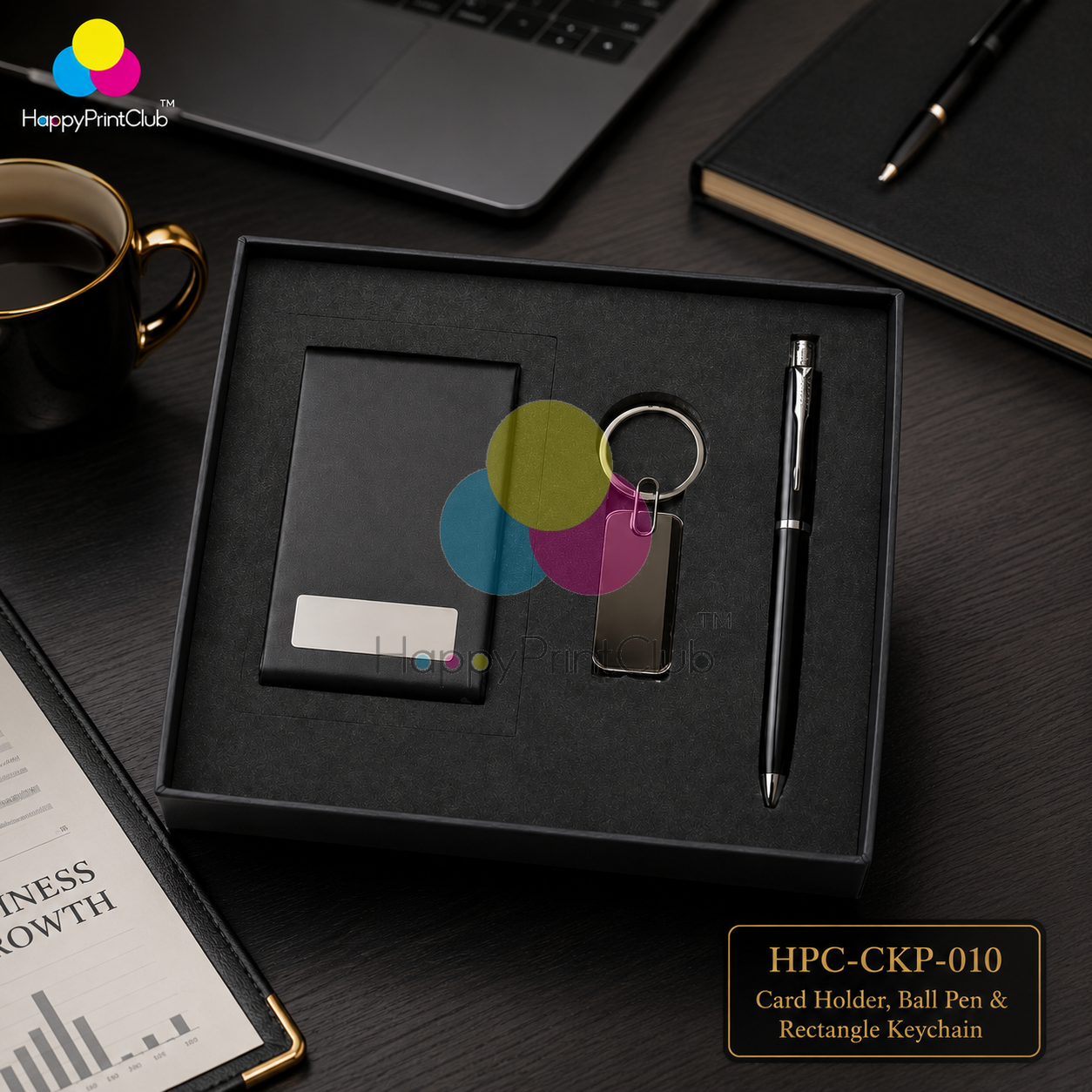 Customized Corporate Gift Set With Card Holder, Ball Pen & Rectangle Keychain