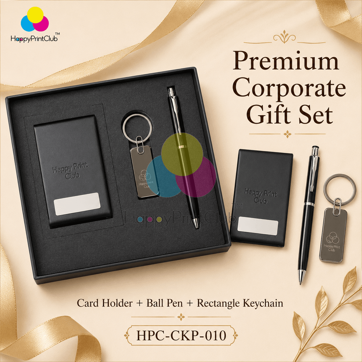 Customized Corporate Gift Set With Card Holder, Ball Pen & Rectangle Keychain