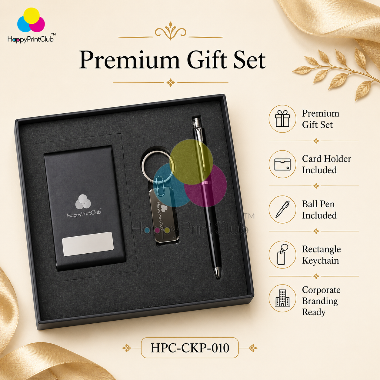 Customized Corporate Gift Set With Card Holder, Ball Pen & Rectangle Keychain