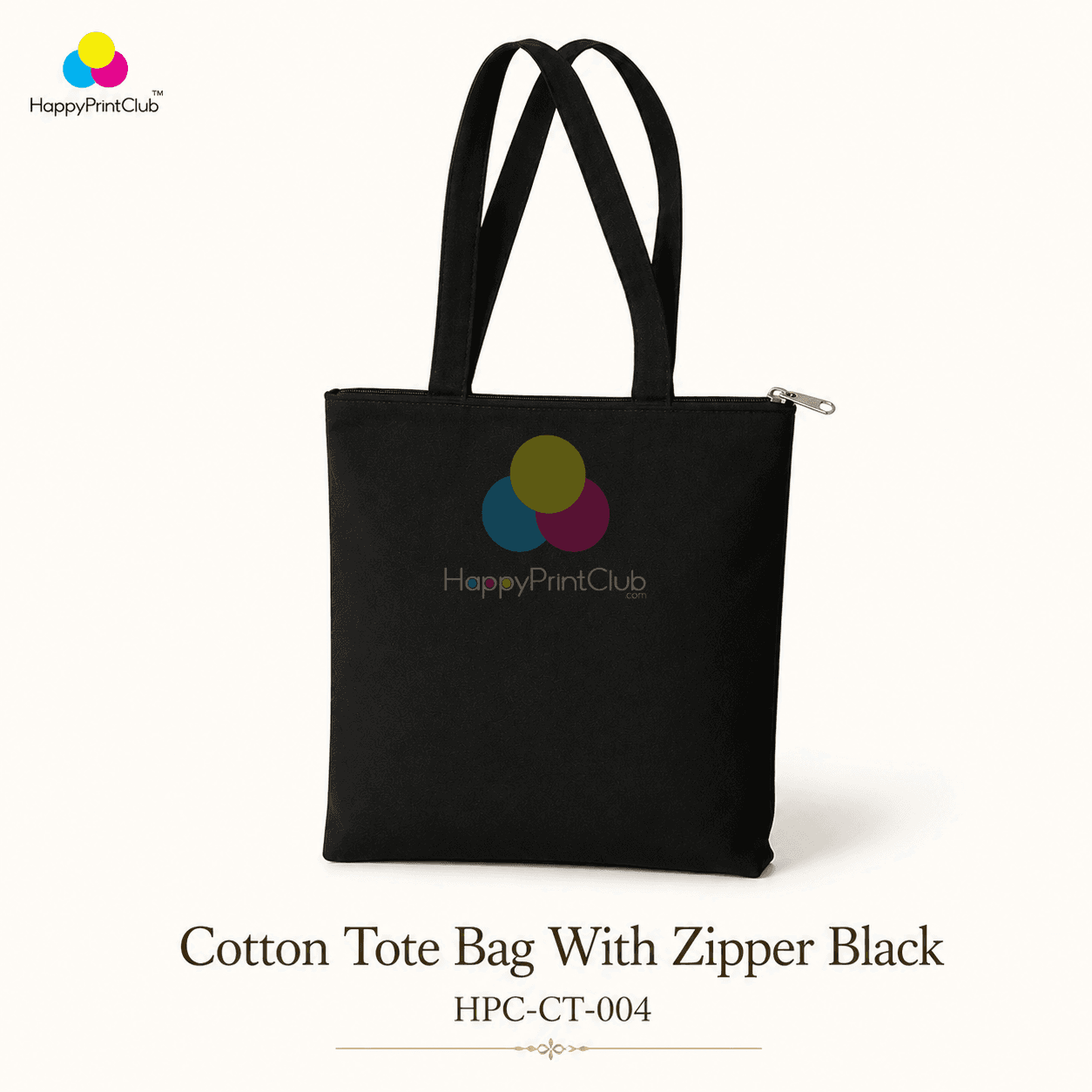 Cotton Tote Bag With Zipper Black For Corporate Gifting