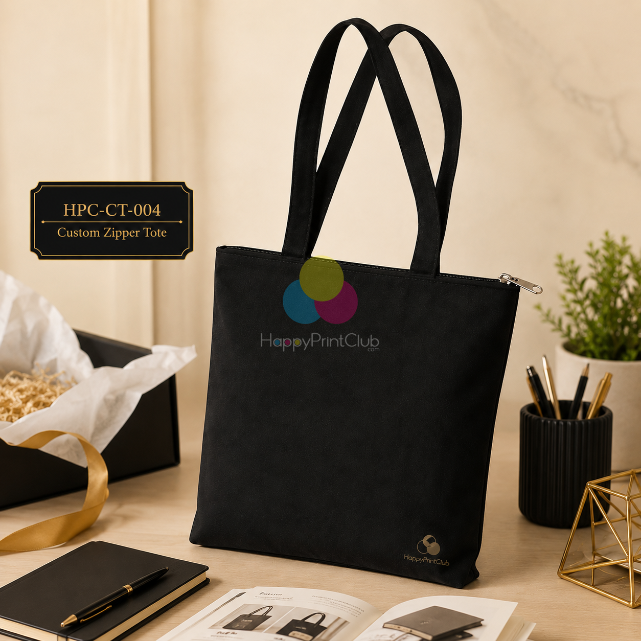Cotton Tote Bag With Zipper Black For Corporate Gifting