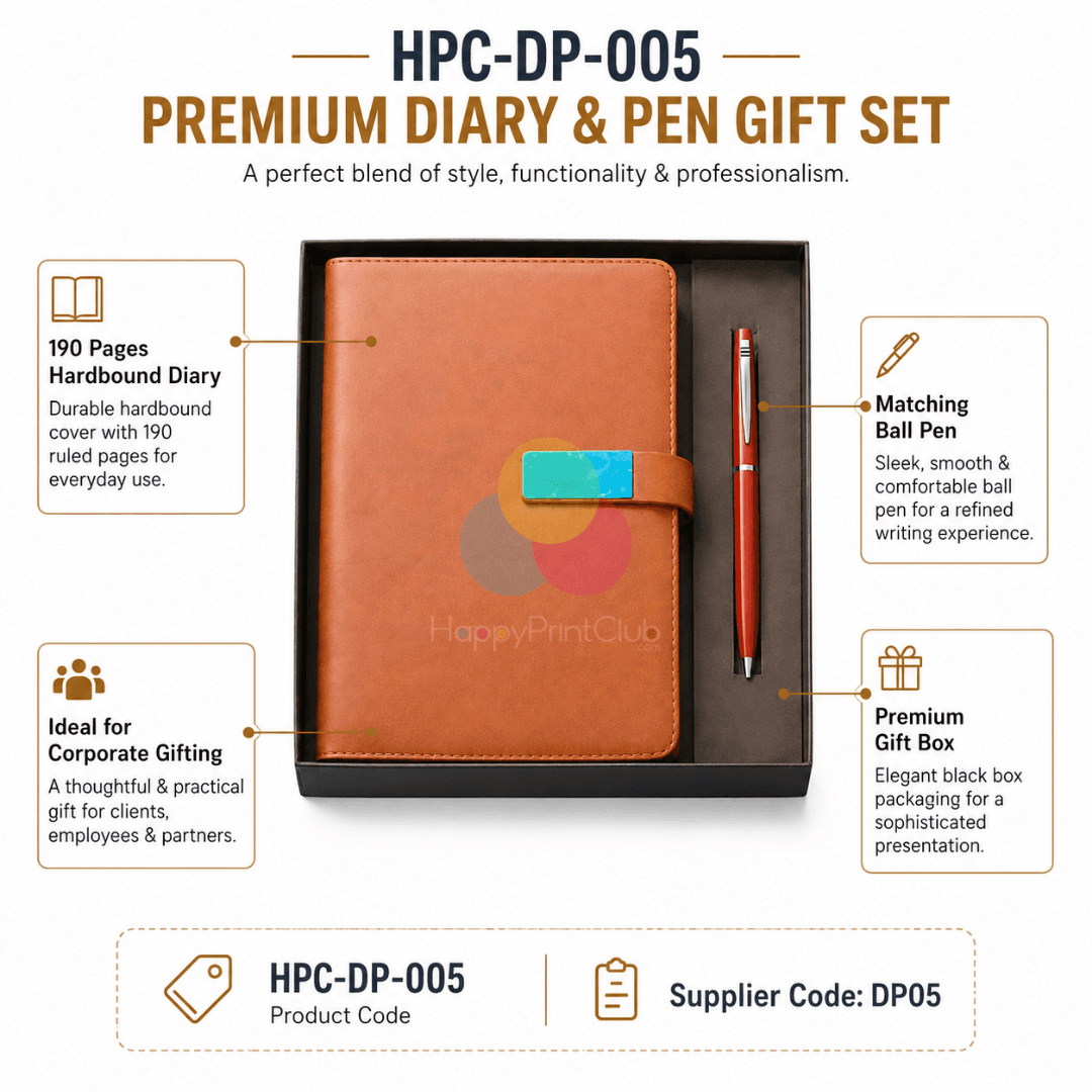 Customized Corporate Gift Set With Ball Pen & 190 Pages Hard Bound Diary