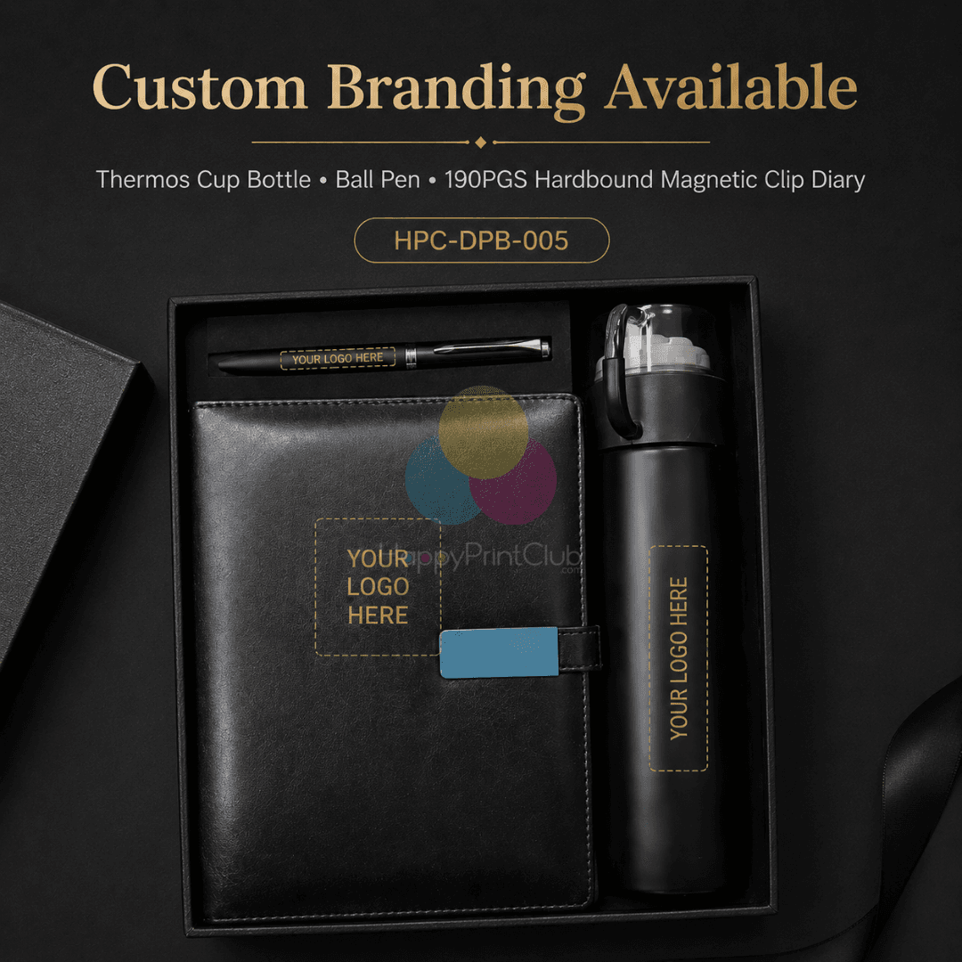Employee Welcome Kit With Thermos Cup Bottle, Ball Pen & 190 Pages Hard Bound Magnetic Clip Diary