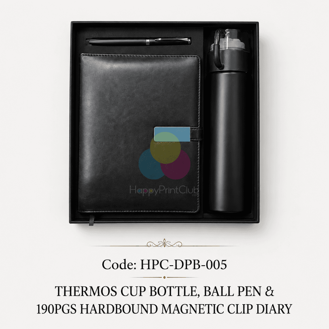 Employee Welcome Kit With Thermos Cup Bottle, Ball Pen & 190 Pages Hard Bound Magnetic Clip Diary