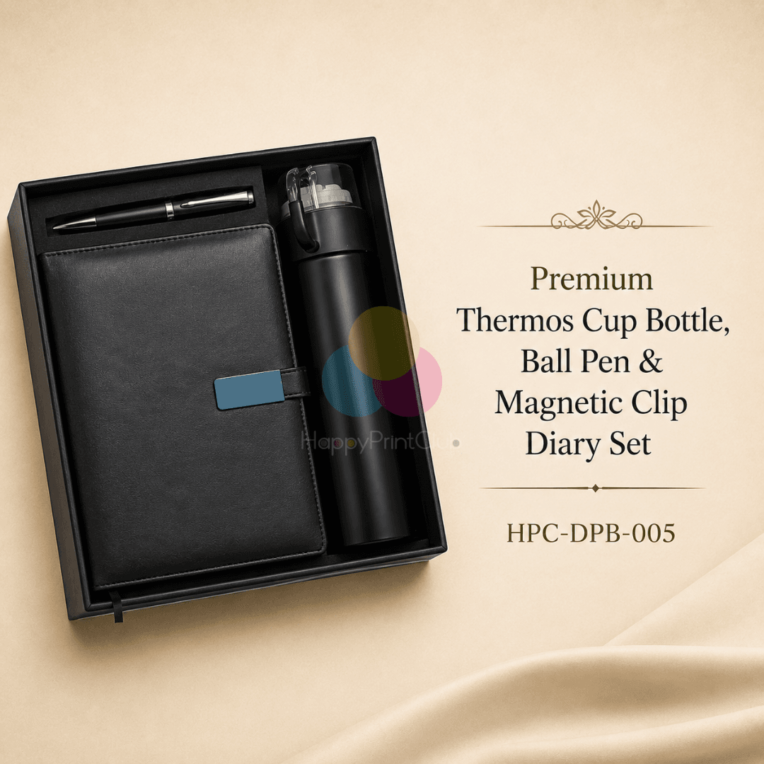 Employee Welcome Kit With Thermos Cup Bottle, Ball Pen & 190 Pages Hard Bound Magnetic Clip Diary