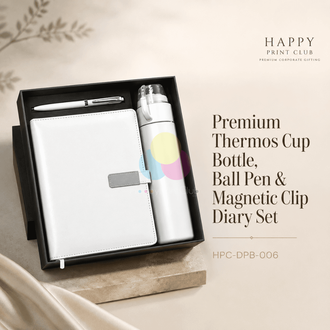 Employee Welcome Kit With Thermos Cup Bottle, Ball Pen & 190 Pages Hard Bound Magnetic Clip Diary