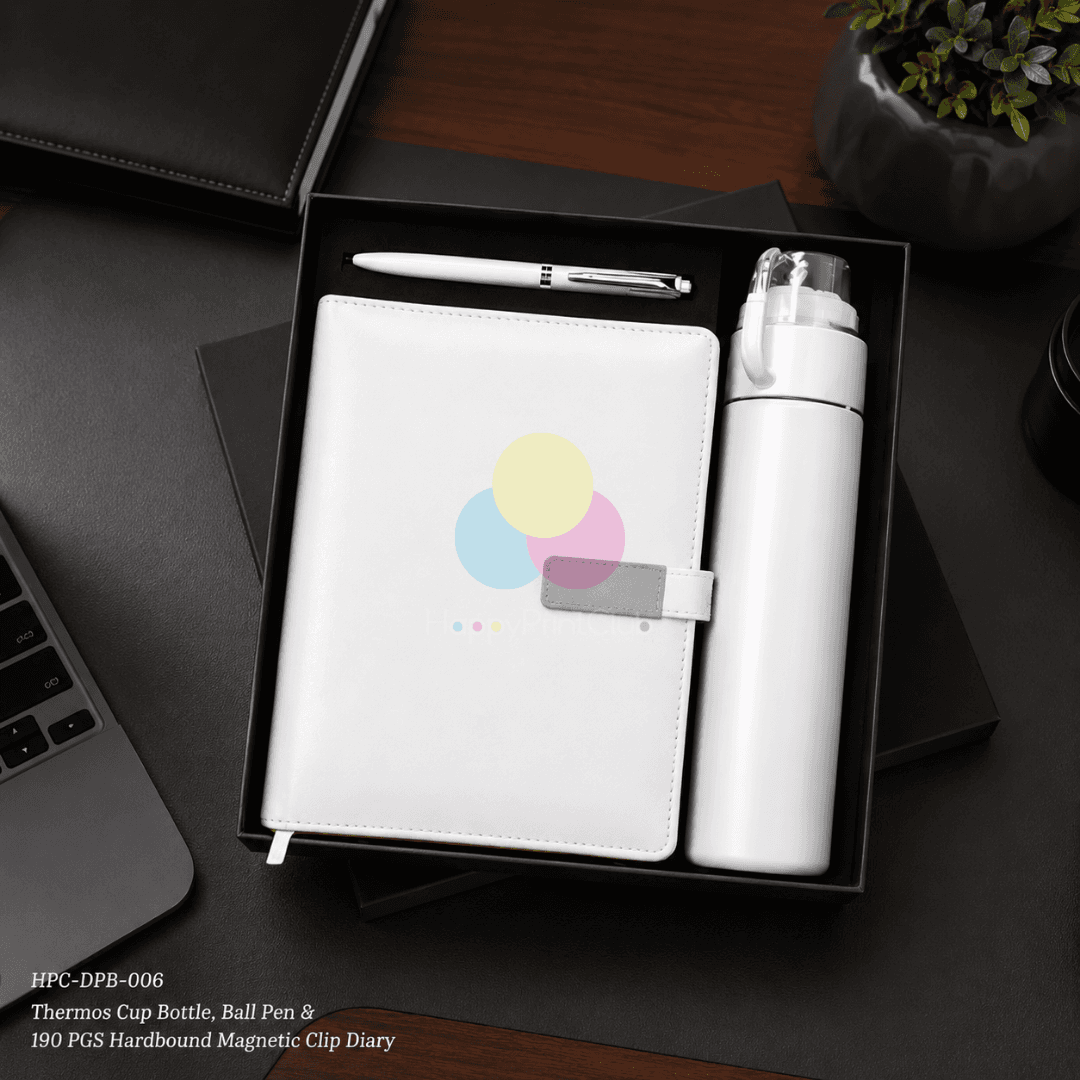 Employee Welcome Kit With Thermos Cup Bottle, Ball Pen & 190 Pages Hard Bound Magnetic Clip Diary