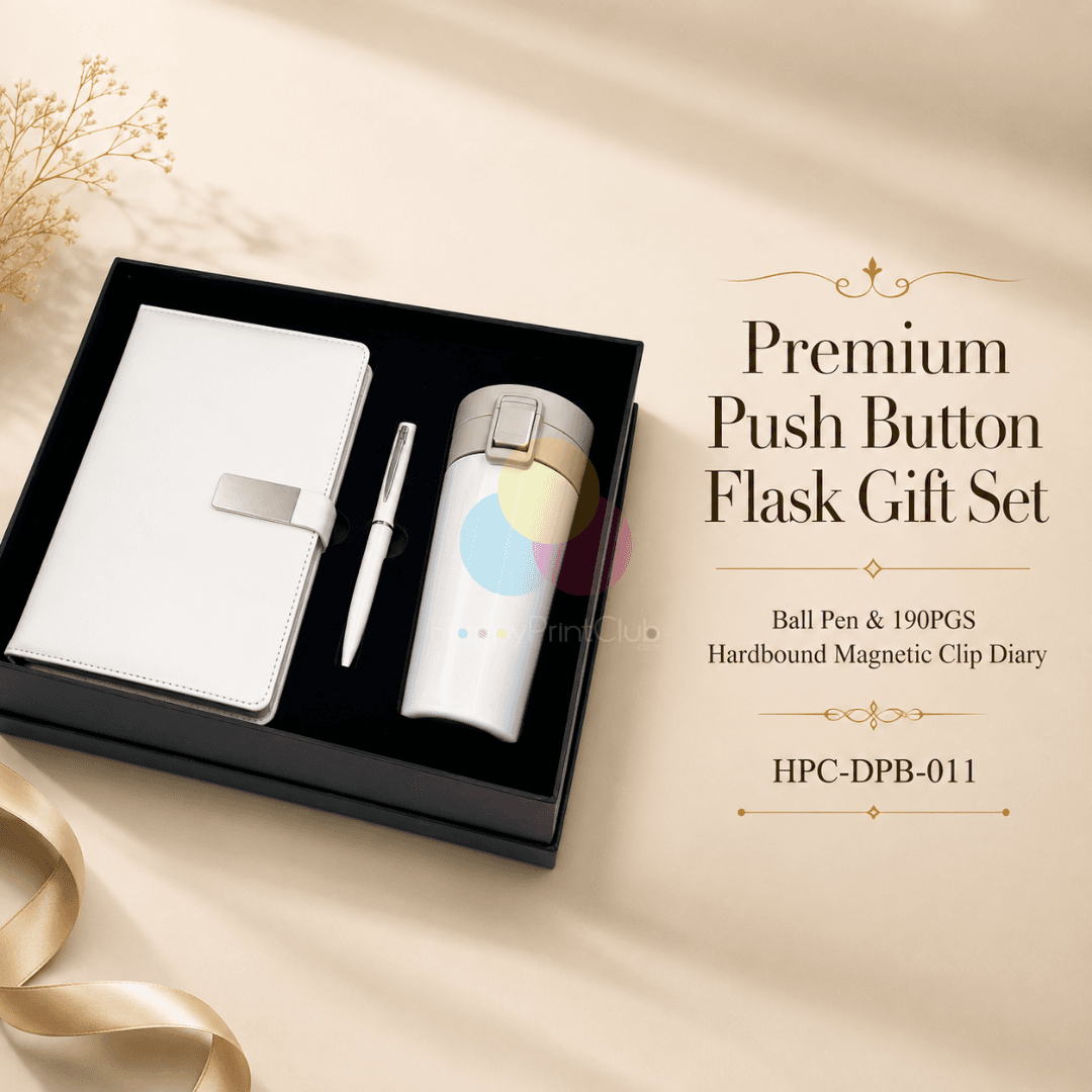 Employee Welcome Kit With Push Button Flask 380ML, Ball Pen & 190 Pages Hard Bound Magnetic Clip Diary
