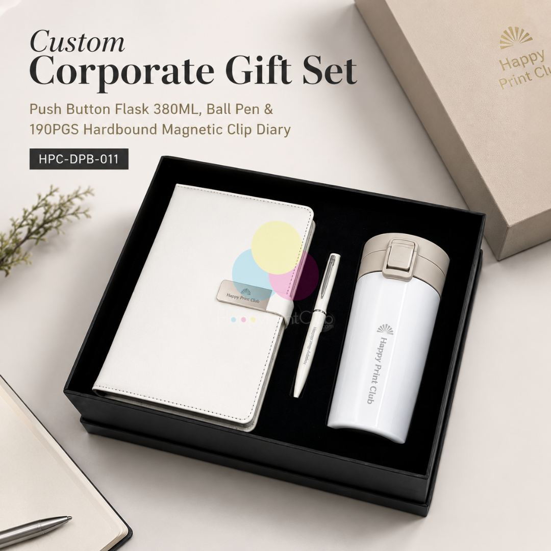 Employee Welcome Kit With Push Button Flask 380ML, Ball Pen & 190 Pages Hard Bound Magnetic Clip Diary