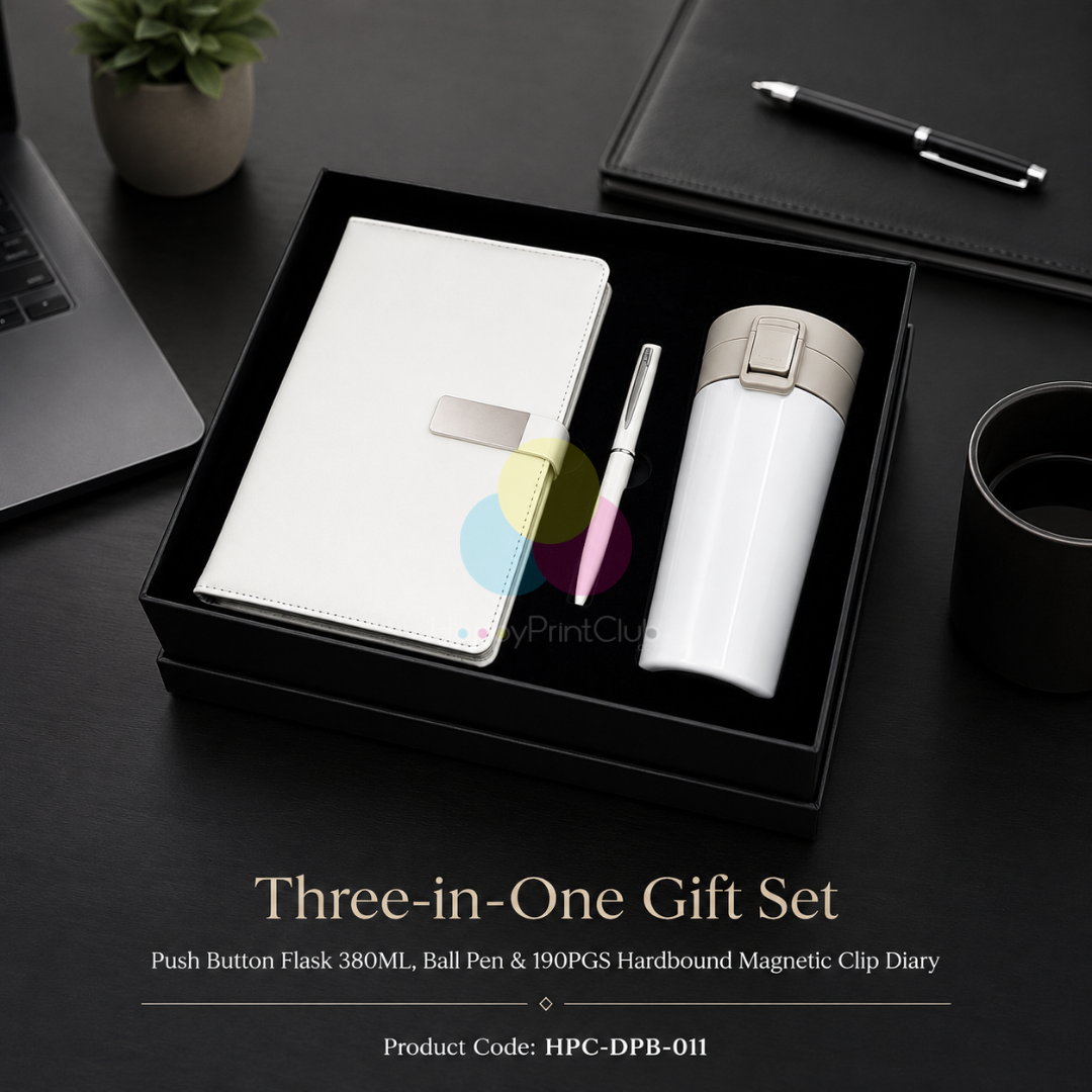 Employee Welcome Kit With Push Button Flask 380ML, Ball Pen & 190 Pages Hard Bound Magnetic Clip Diary