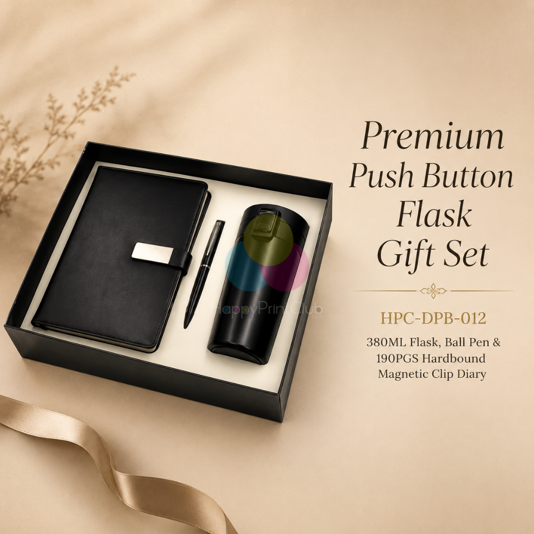 Employee Welcome Kit With Push Button Flask 380ML, Ball Pen & 190 Pages Hard Bound Magnetic Clip Diary