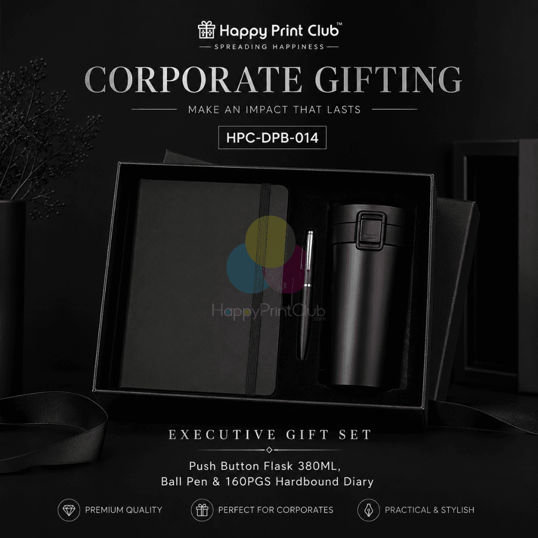 Employee Welcome Kit With Push Button Flask 380ML, Ball Pen & 160 Pages Hard Bound Diary