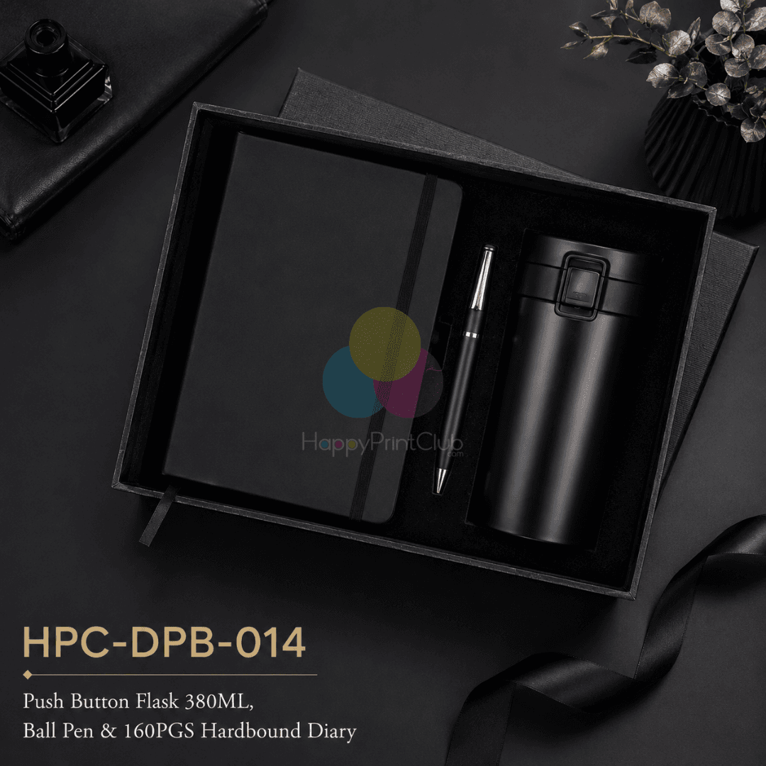 Employee Welcome Kit With Push Button Flask 380ML, Ball Pen & 160 Pages Hard Bound Diary