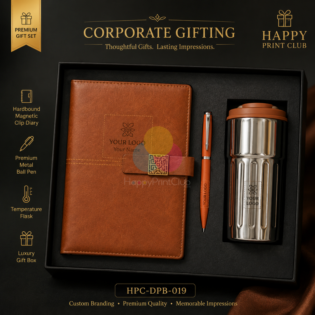 Employee Welcome Kit With Temperature Flask, Ball Pen & 190 Pages Hard Bound Magnetic Fitting Clip Diary