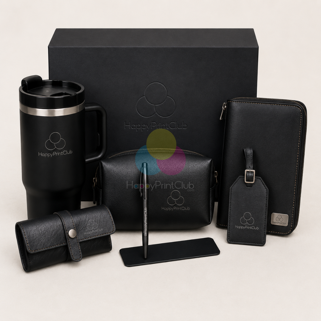 Employee Welcome Kit With Ball Pen, 1200ML Flask, Goggle Cover, Vanity Pouch, Premium Passport Organizer & Bag Tag