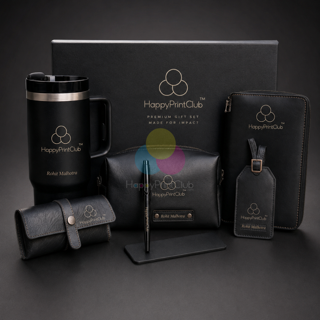 Employee Welcome Kit With Ball Pen, 1200ML Flask, Goggle Cover, Vanity Pouch, Premium Passport Organizer & Bag Tag