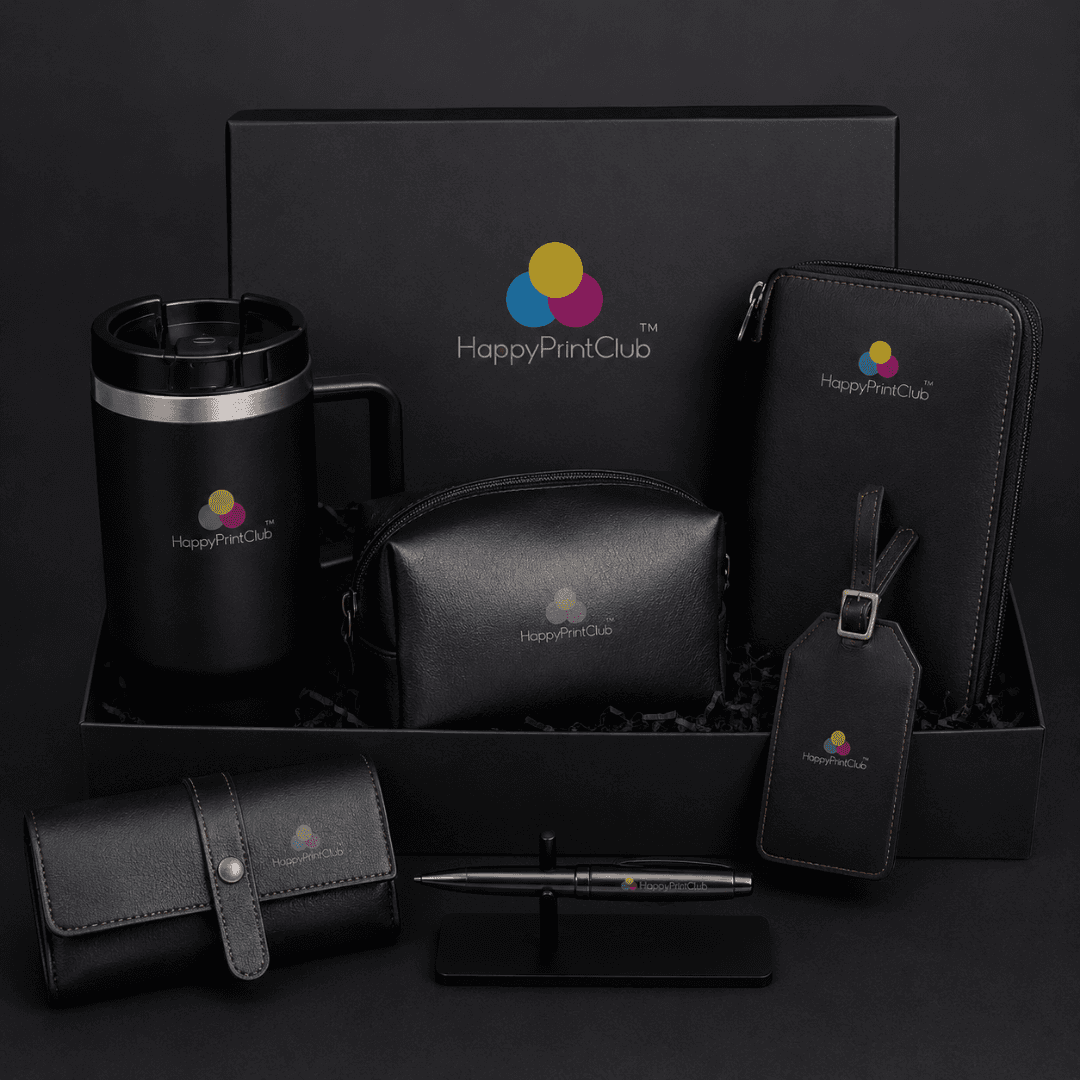 Employee Welcome Kit With Ball Pen, 1200ML Flask, Goggle Cover, Vanity Pouch, Premium Passport Organizer & Bag Tag