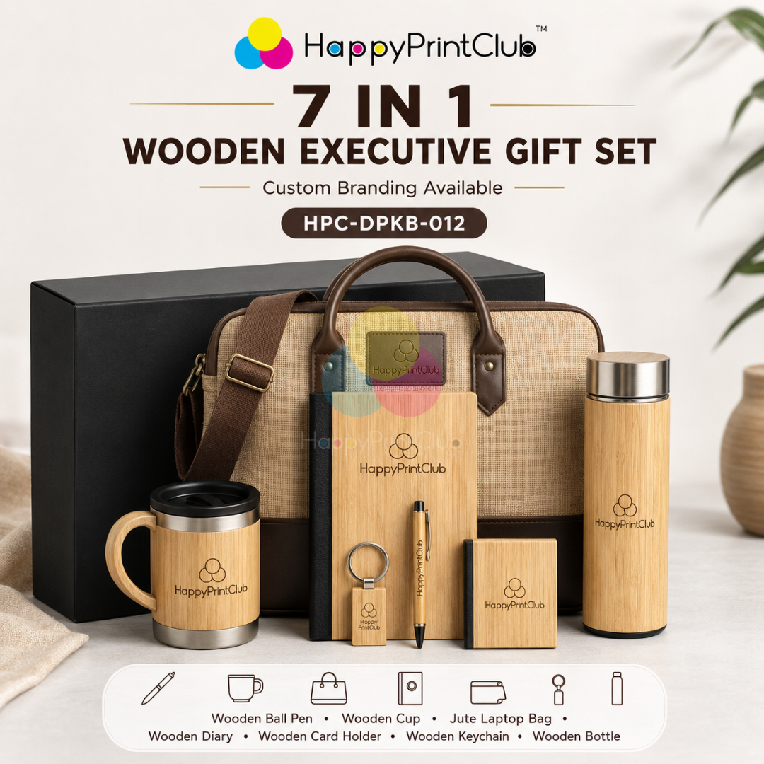 Employee Welcome Kit With Wooden Ball Pen, Wooden Cup, Jute Laptop Bag, Wooden Diary, Wooden Card Holder, Wooden Keychain & Wooden Bottle