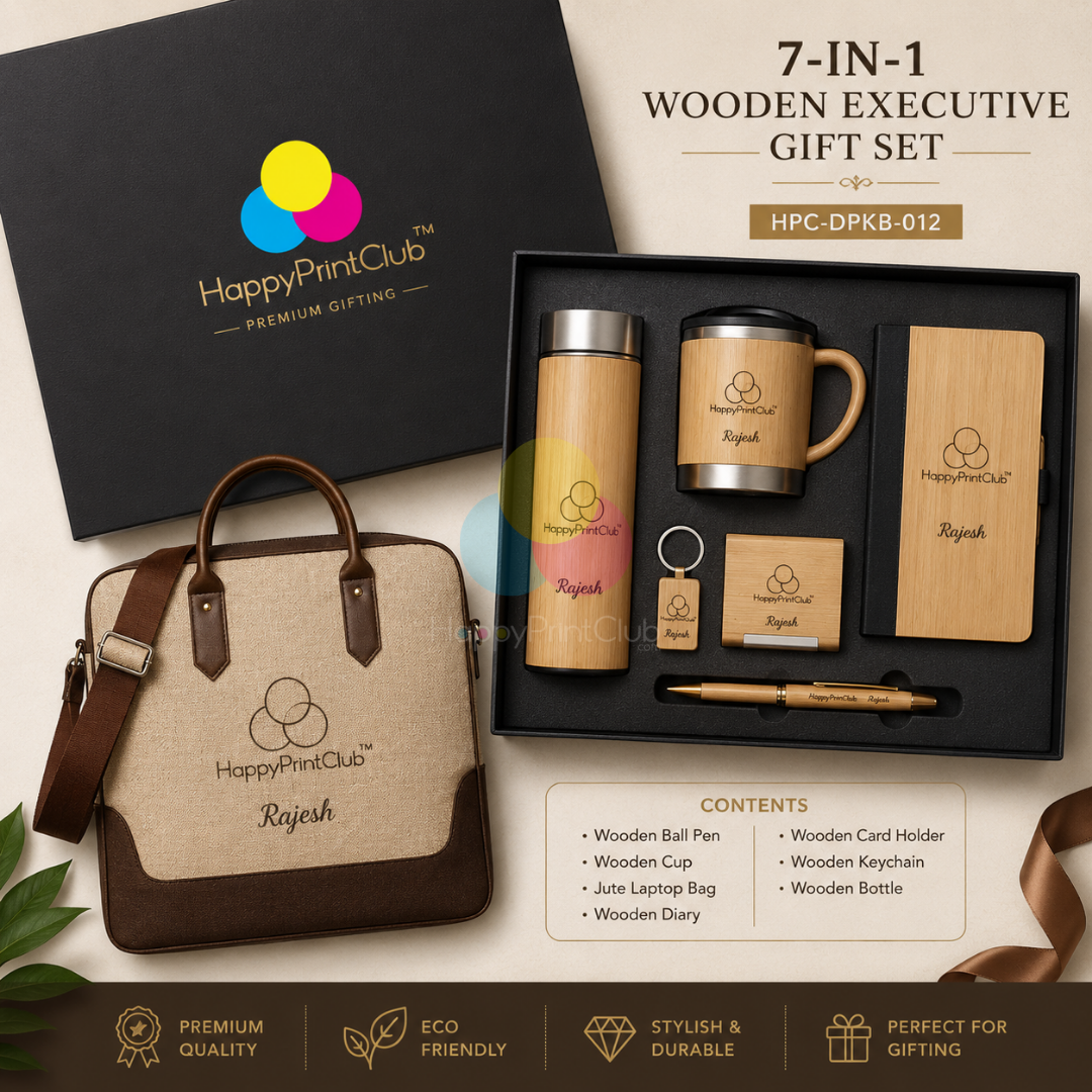 Employee Welcome Kit With Wooden Ball Pen, Wooden Cup, Jute Laptop Bag, Wooden Diary, Wooden Card Holder, Wooden Keychain & Wooden Bottle