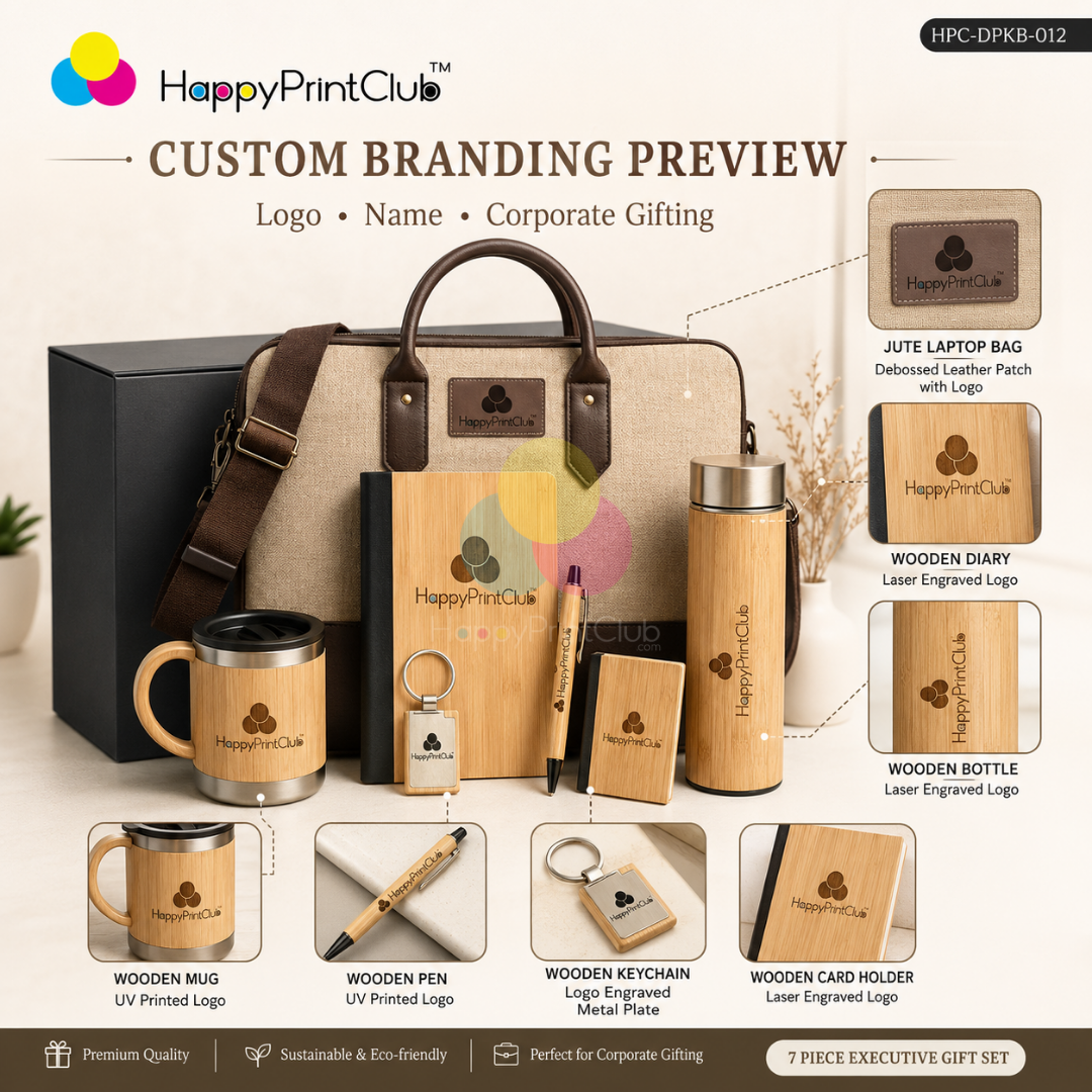 Employee Welcome Kit With Wooden Ball Pen, Wooden Cup, Jute Laptop Bag, Wooden Diary, Wooden Card Holder, Wooden Keychain & Wooden Bottle