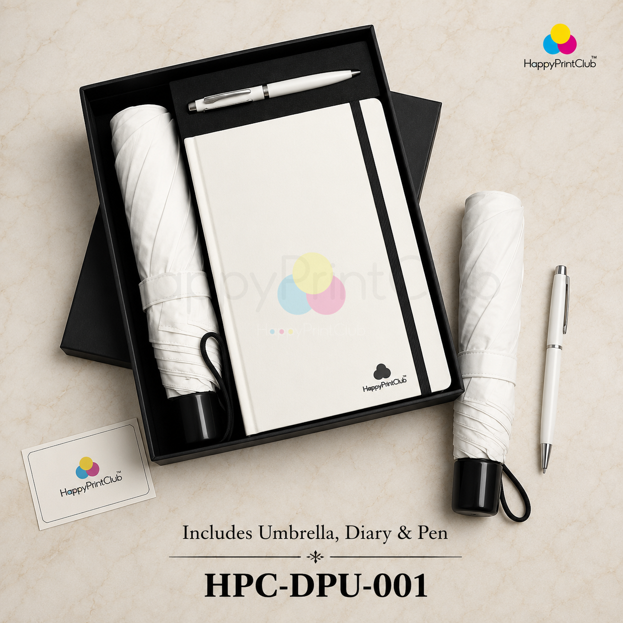 Customized Corporate Gift Set With Double Fold Umbrella, Ball Pen & 160 Pages Hard Bound Diary