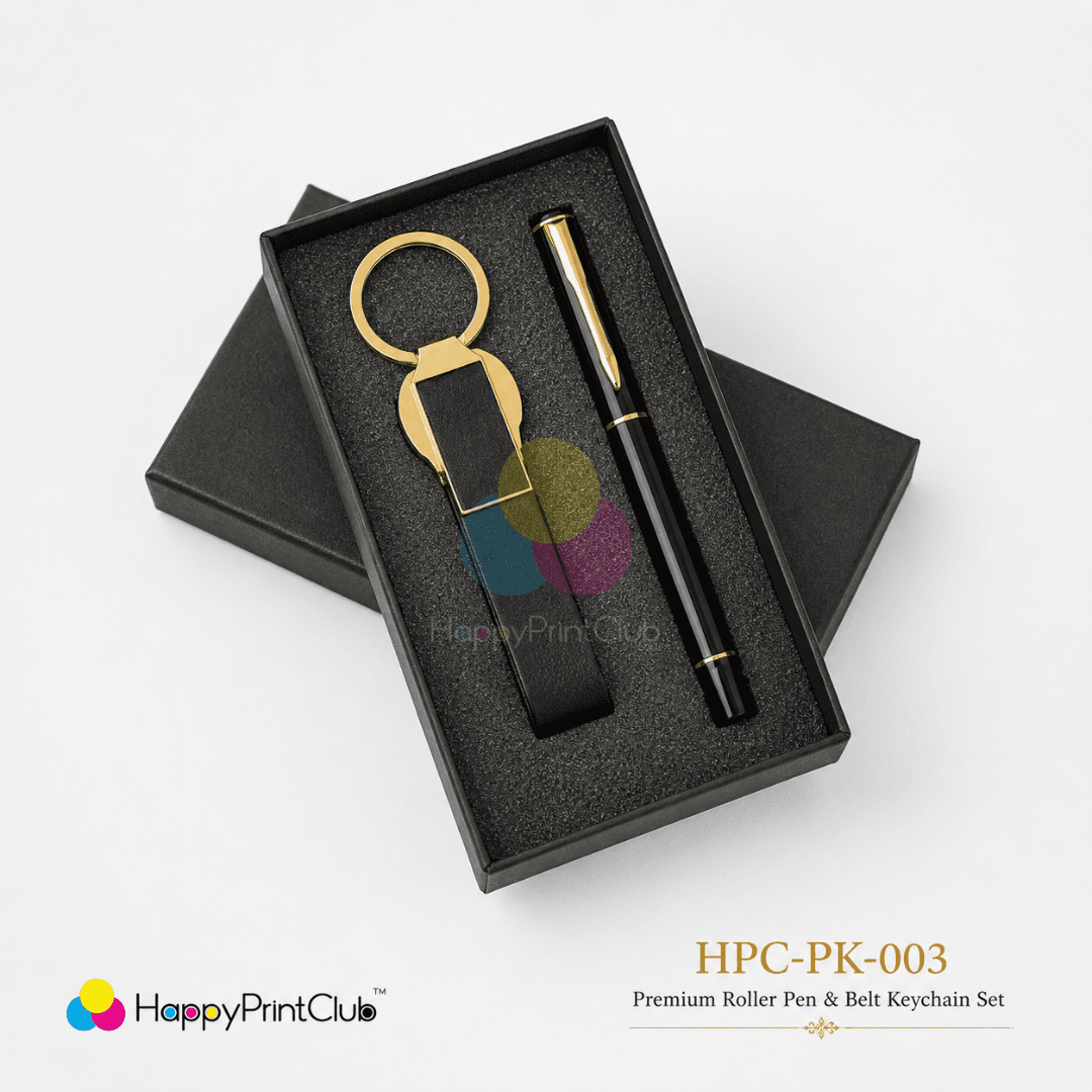 Customized Corporate Gift Set With Roller Pen & Belt Keychain