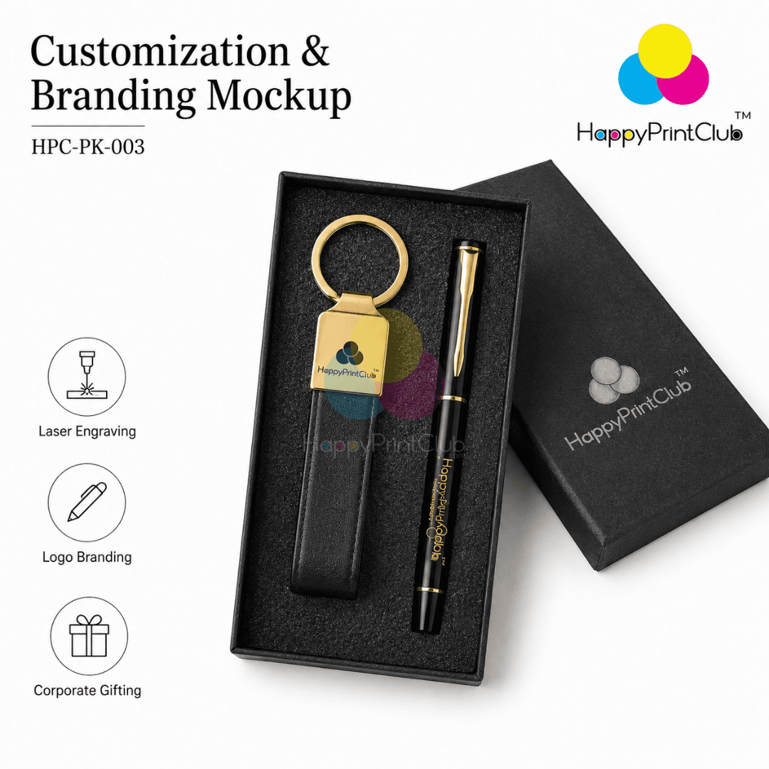 Customized Corporate Gift Set With Roller Pen & Belt Keychain