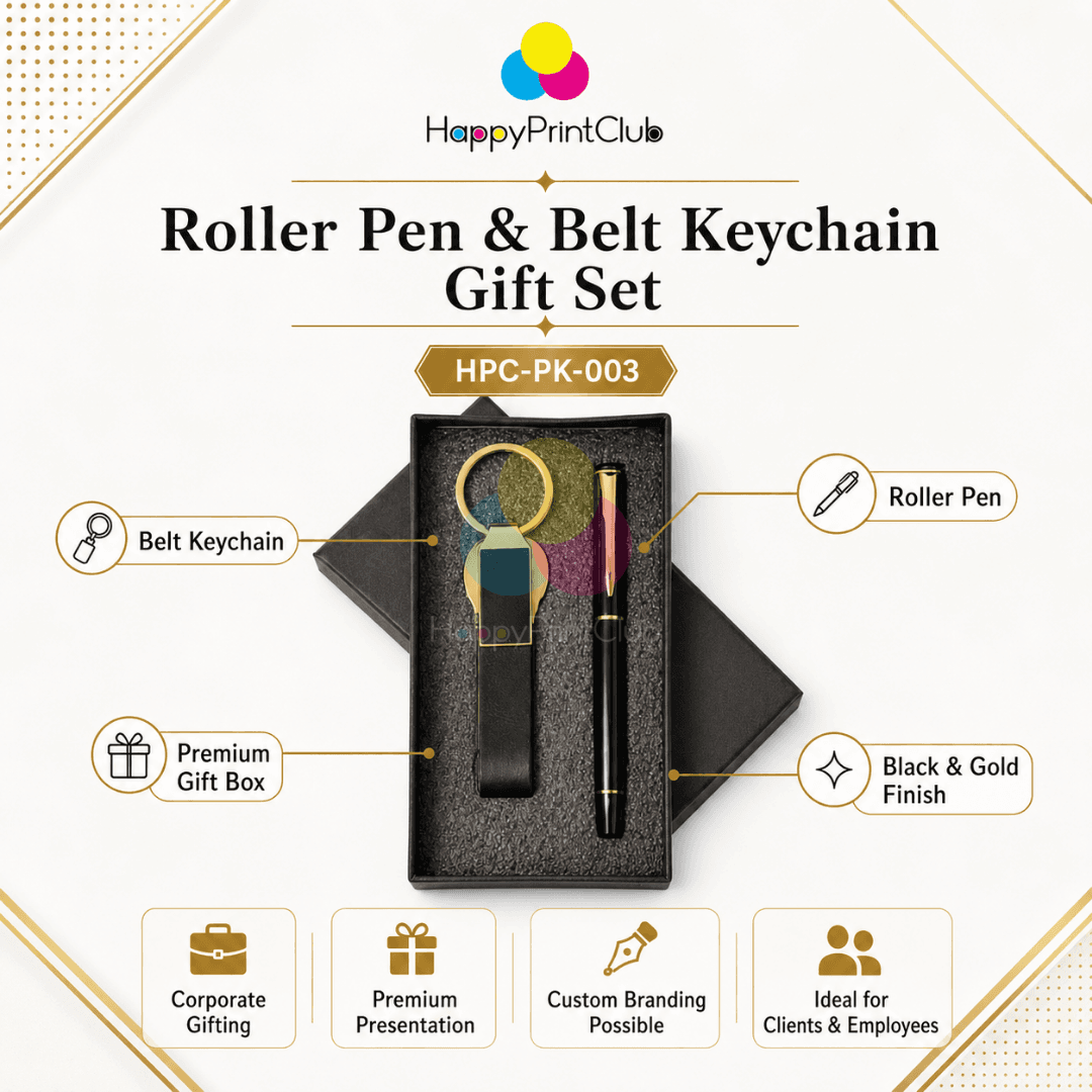 Customized Corporate Gift Set With Roller Pen & Belt Keychain
