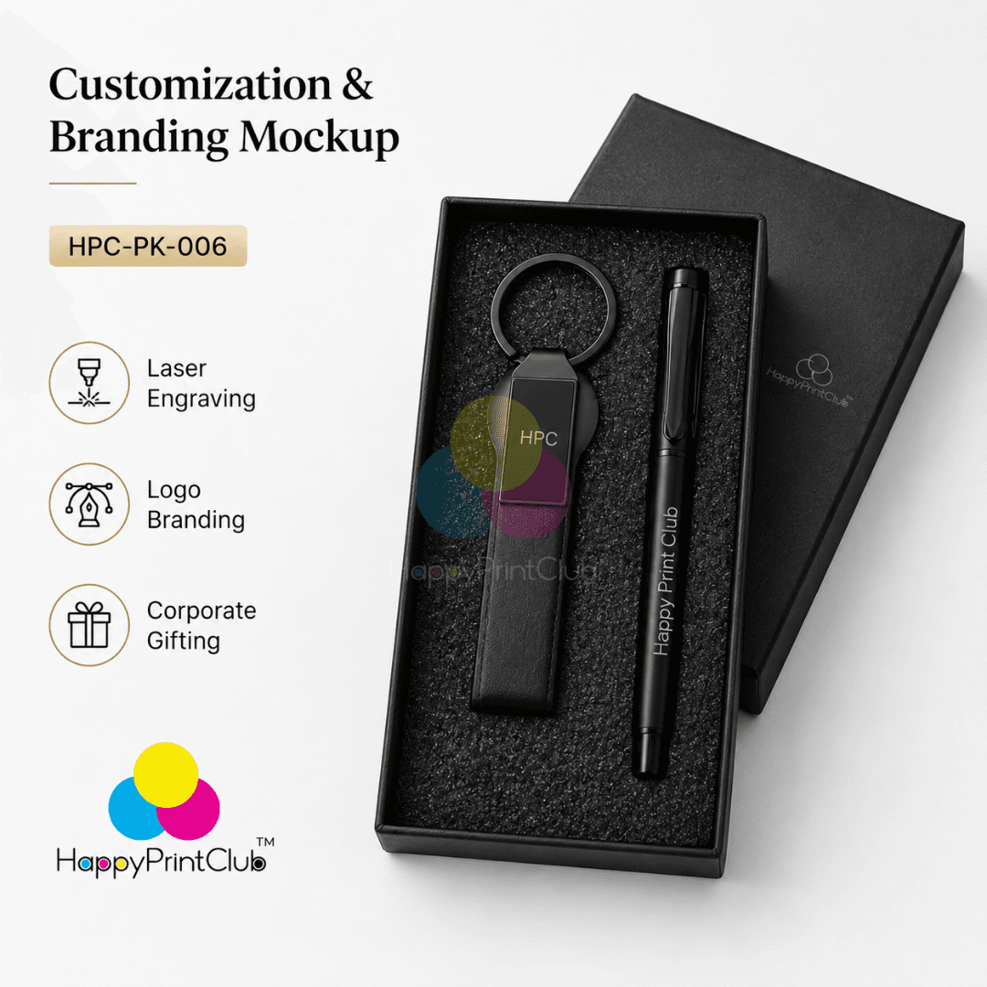 Customized Corporate Gift Set With Roller Pen & Belt Keychain