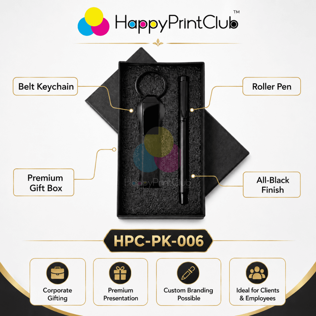 Customized Corporate Gift Set With Roller Pen & Belt Keychain