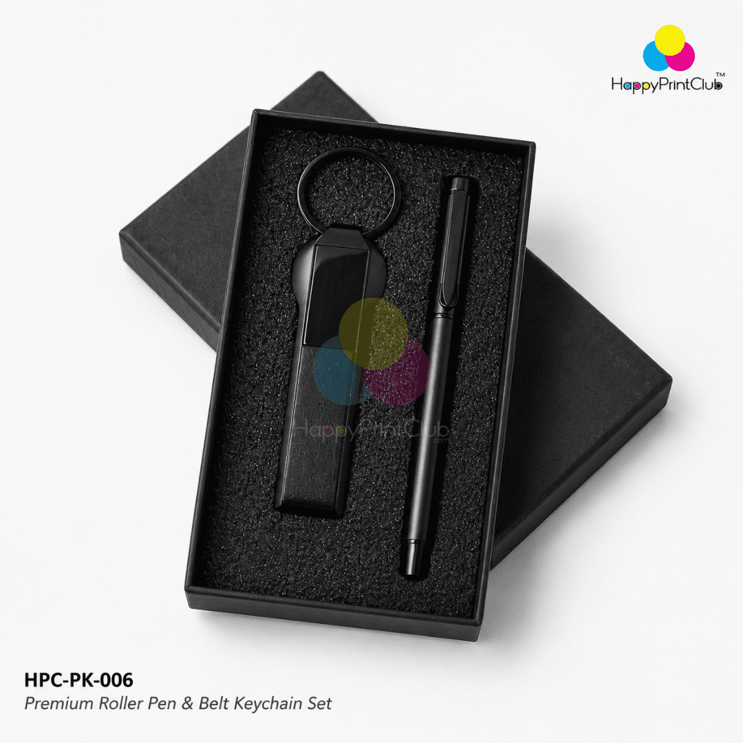 Customized Corporate Gift Set With Roller Pen & Belt Keychain