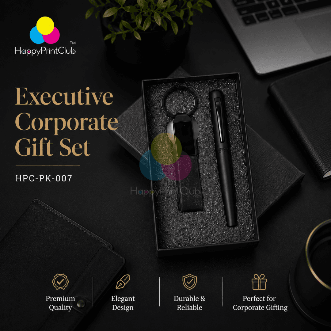 Customized Corporate Gift Set With Magnetic Cap Roller Pen & Belt Keychain