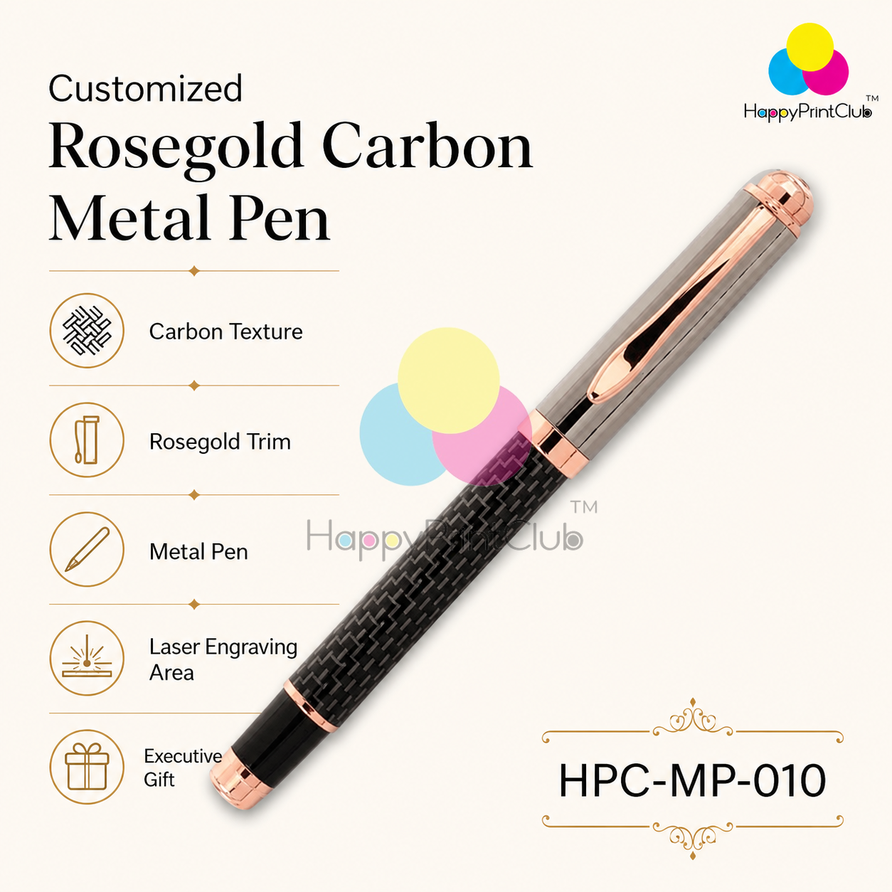Customized Rosegold Carbon Metal Pen With Logo Printing