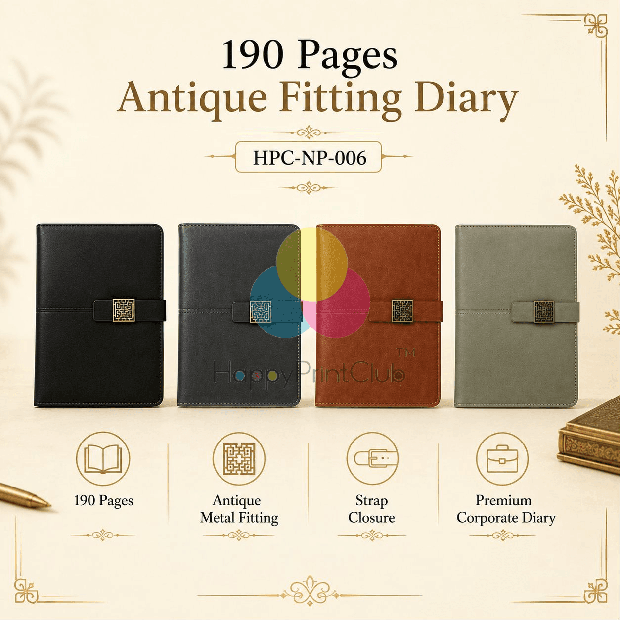 Customized 190 Pages Antique Fitting Diary For Corporate Gifting