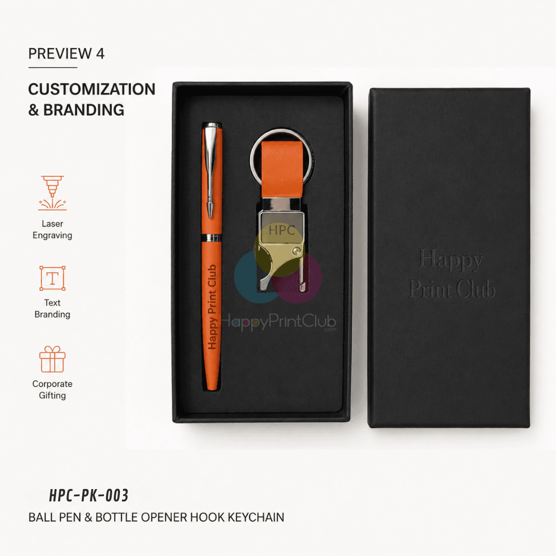Customized Corporate Gift Set With Ball Pen & Bottle Opener Hook Keychain