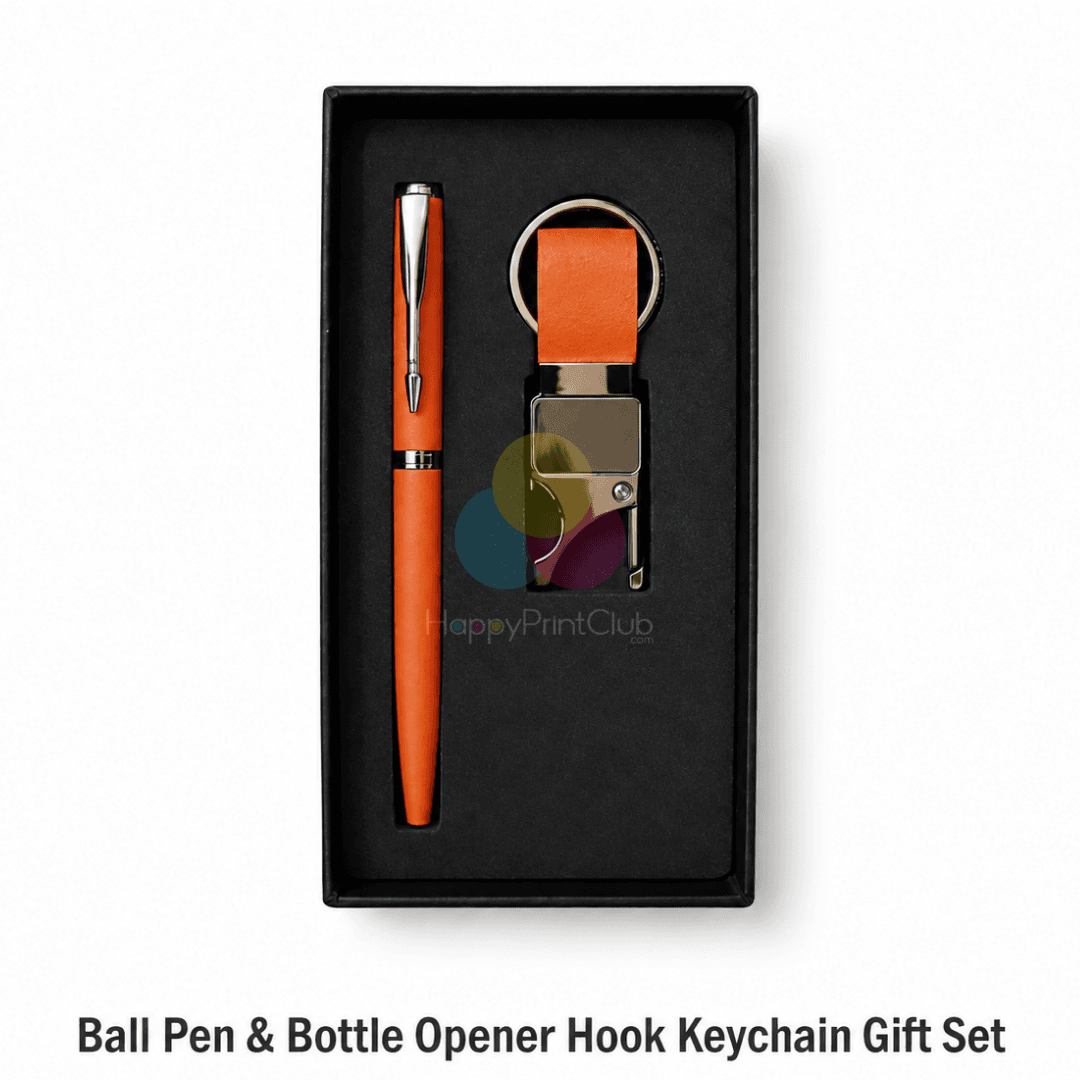 Customized Corporate Gift Set With Ball Pen & Bottle Opener Hook Keychain