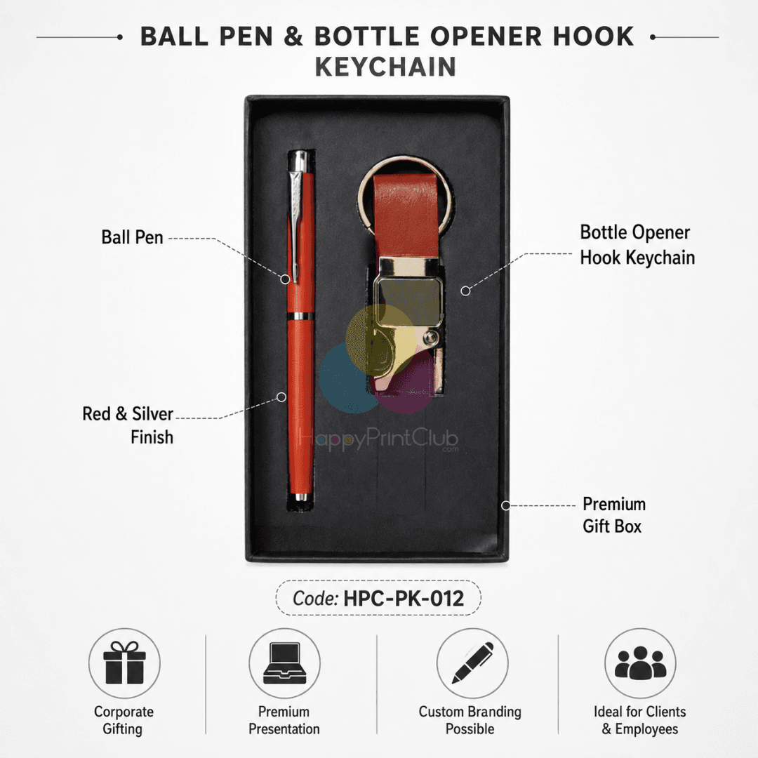 Customized Corporate Gift Set With Ball Pen & Bottle Opener Hook Keychain