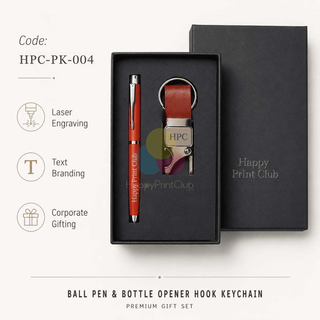 Customized Corporate Gift Set With Ball Pen & Bottle Opener Hook Keychain