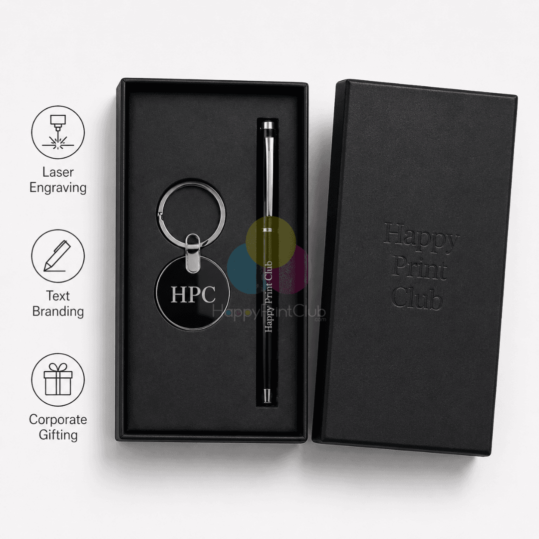 Customized Corporate Gift Set With Ball Pen Stylus & Metal Keychain