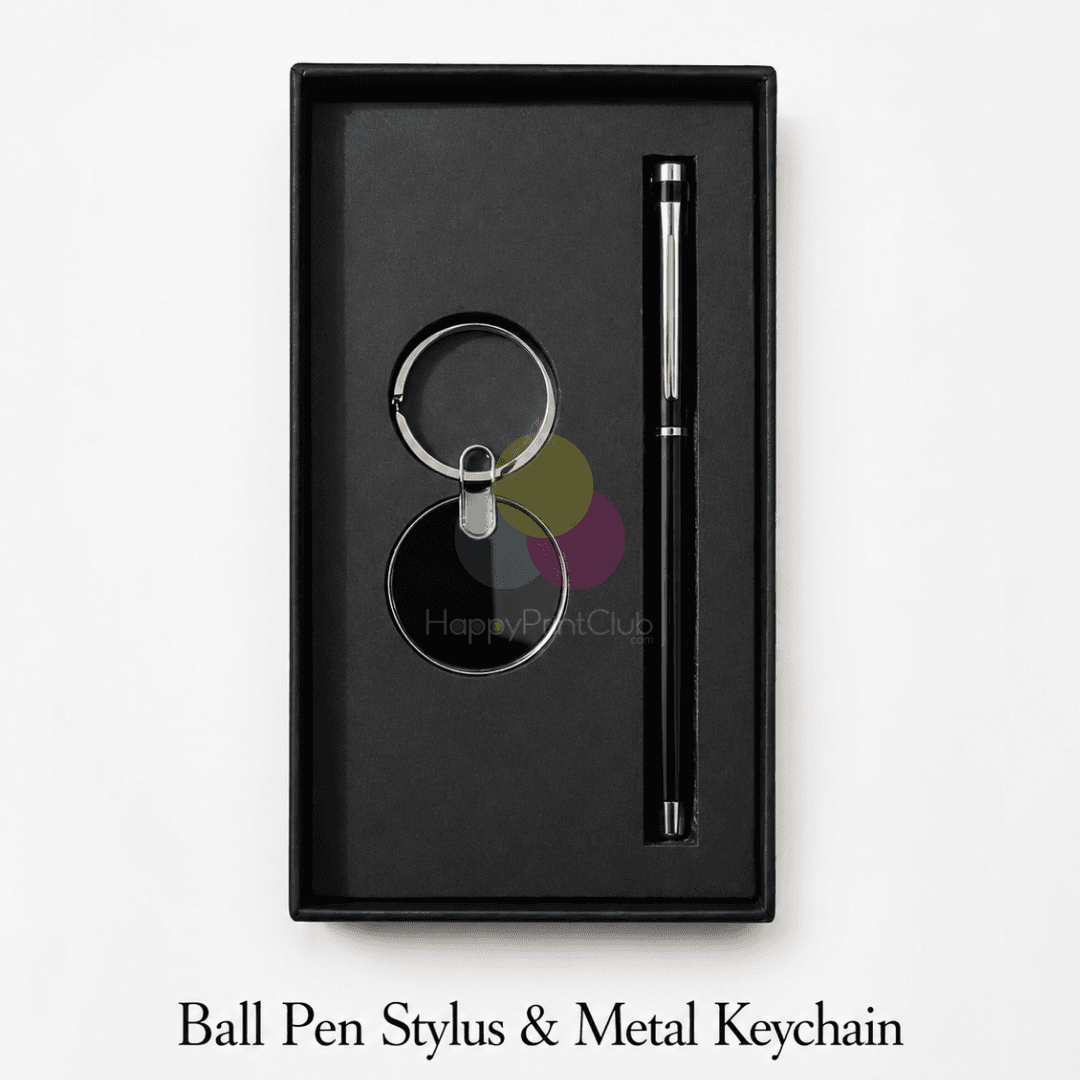 Customized Corporate Gift Set With Ball Pen Stylus & Metal Keychain
