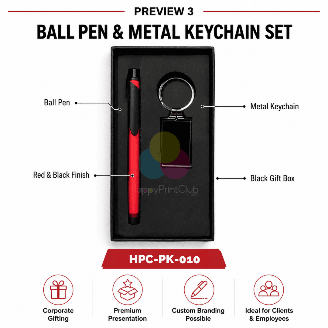 Customized Corporate Gift Set With Ball Pen & Metal Keychain