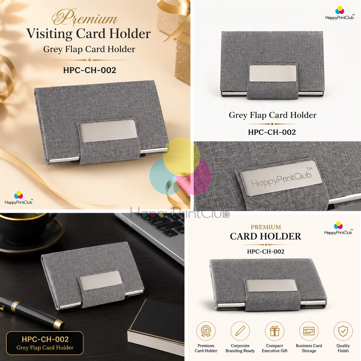 Grey Flap Card Holder For Corporate Gifting
