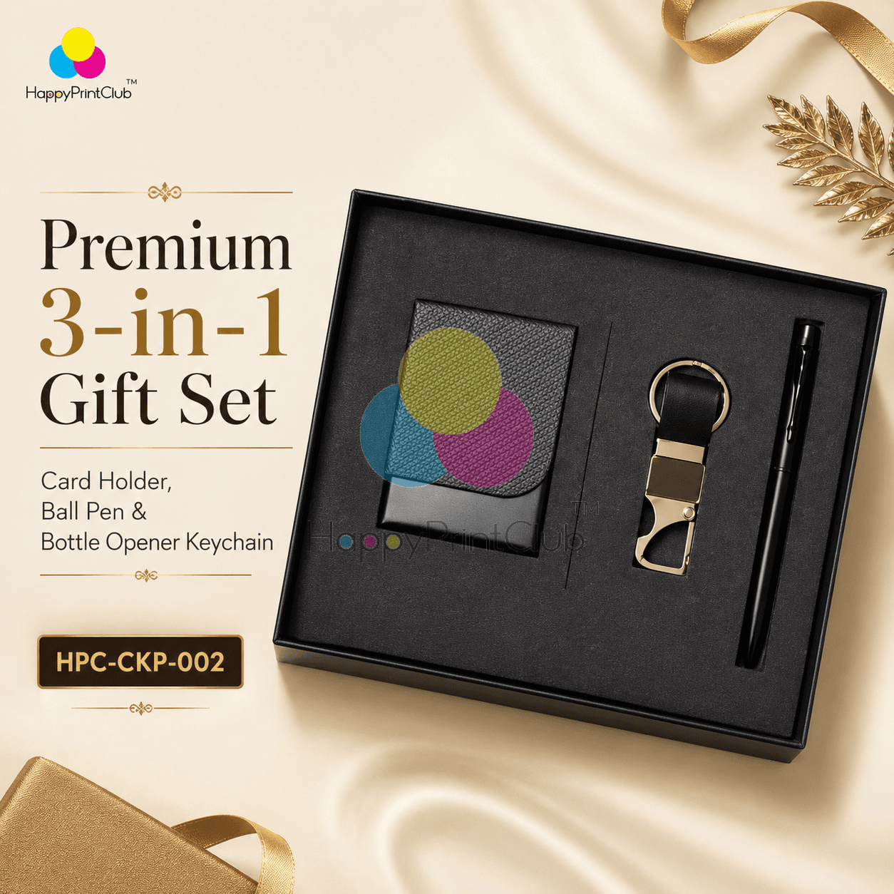 Customized Corporate Gift Set With Card Holder, Ball Pen & Bottle Opener Keychain