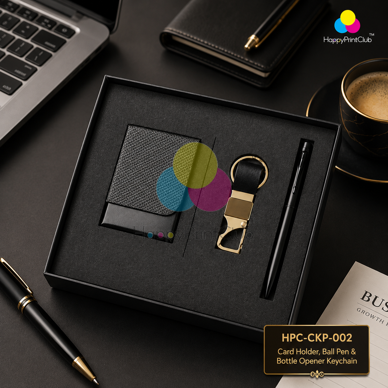Customized Corporate Gift Set With Card Holder, Ball Pen & Bottle Opener Keychain